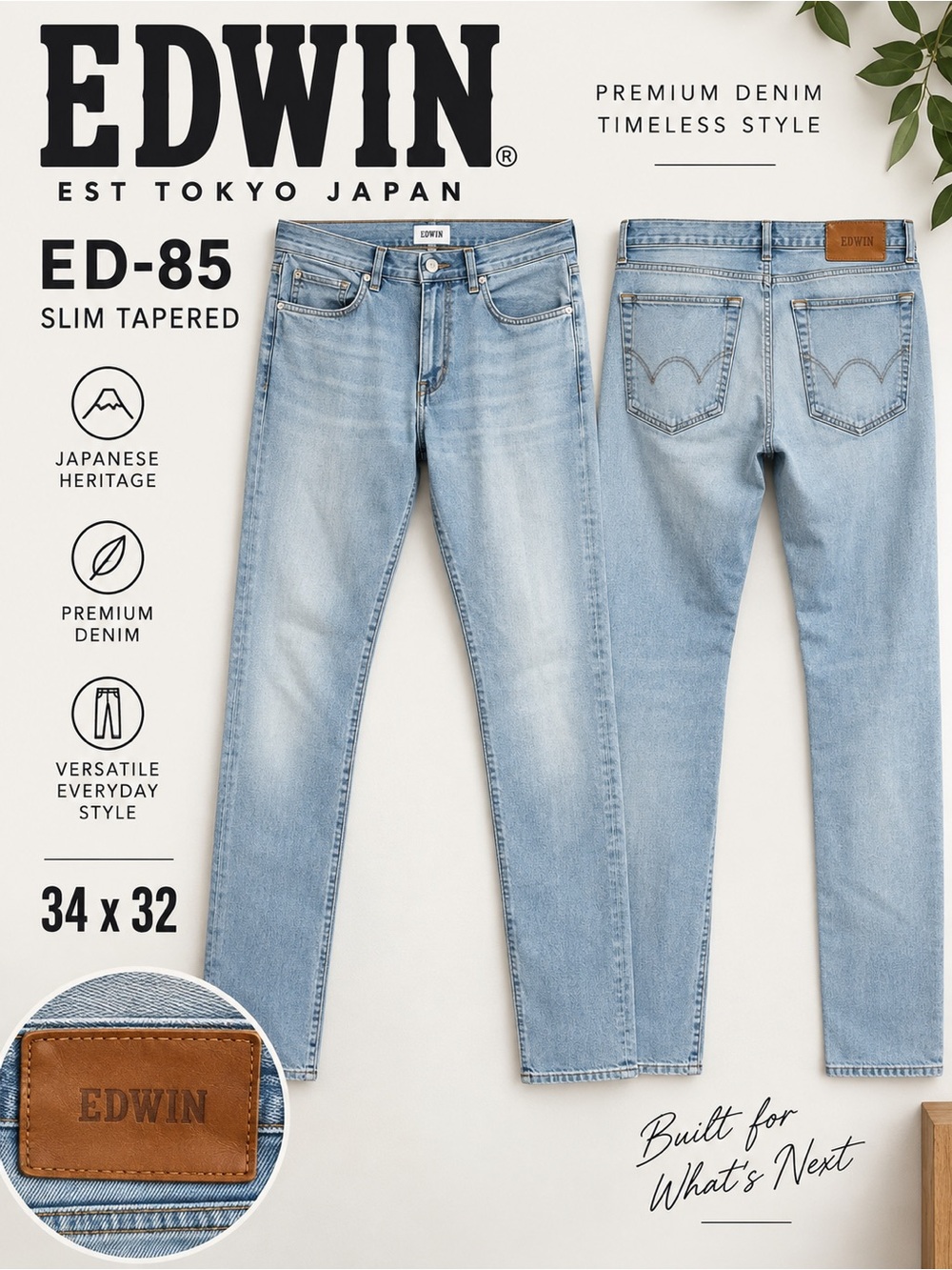 EDWIN ED-85 Slim Tapered Men’s Jeans in Light Blue